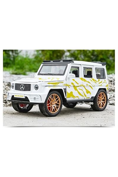 tmtoysandmore مرسيدس بنز G63 عادم دخان أبواب غطاء محرك السيارة صندوق السيارة منبثق مع ضوء وصوت 1-24 معدن أبيض