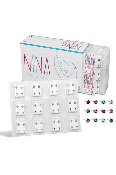 nina حلق ثقب الأذن سكورمد (12 زوجًا من الأقراط) أحجار بيضاء مختلطة