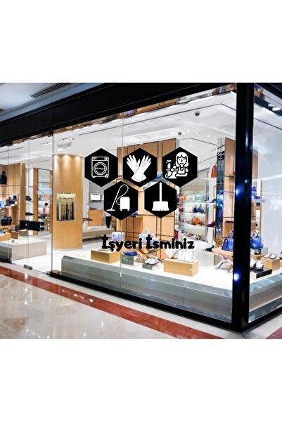 EYBA STİCKER Temizlik Beşgen Işyeri Camı Set Sticker Özel Işyeri Ismi Reklam ...