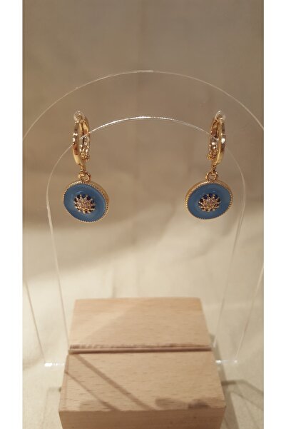 Akari Açık Mavi Içi Taşlı Yuvarlak Rose Gold Küpe