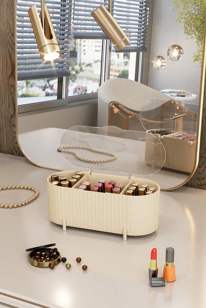 DOVİHOME Aqua Makeup Cosmetic And Brush Holder Organizer Set of 2 Cream