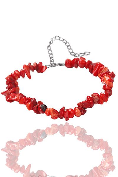 Tesbih Atölyesi Certified Unpainted Red Coral Broken Natural Stone Bracelet - 1st quality