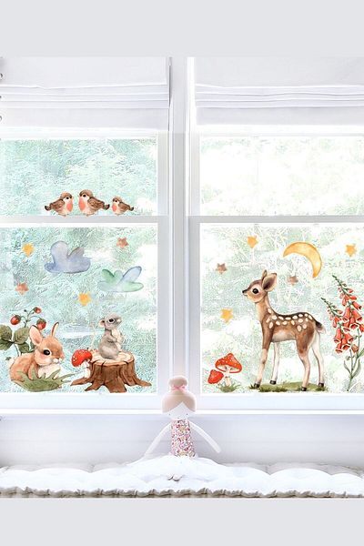 Sim Tasarım Gazelle And Her Friends Glass Wall Kids Room Sticker
