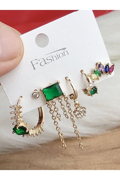 DS DİAMONDSHOP New Season Set of 6 Drop Jewelled Earrings - Byk 202305487