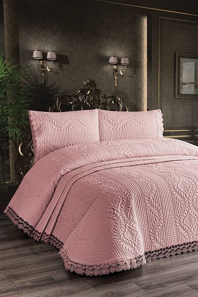 Madame Clean Home Luxury Bedspread, Double Microfiber Bedspread - Powder