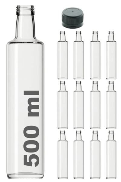 Milea 12 Adet Çok Amaçlı Şeffaf Cam Yuvarlak Dorika Şişe 500 Ml - Sızdırmaz K...