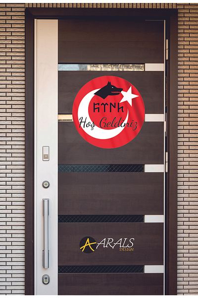 Arals Design Turkish Written Gray Wolf Design Door Ornament UV Printing