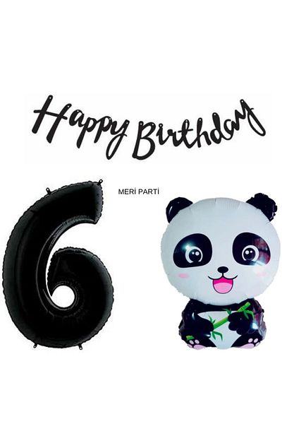 MERİ PARTİ Panda Concept Panda Foil Balloon Happy Birthday Banner Σετ μπαλονιών ηλικίας