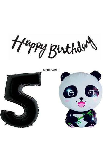 MERİ PARTİ Panda Concept Panda Foil Balloon Happy Birthday Banner Age Balloon Set