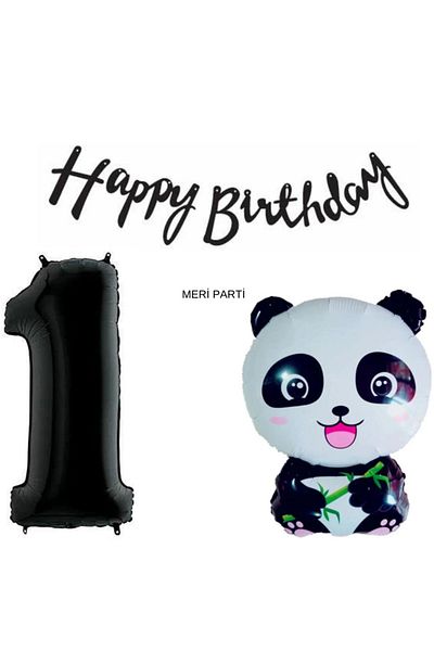 MERİ PARTİ Panda Concept Panda Foil Balloon Happy Birthday Banner Age Balloon Set