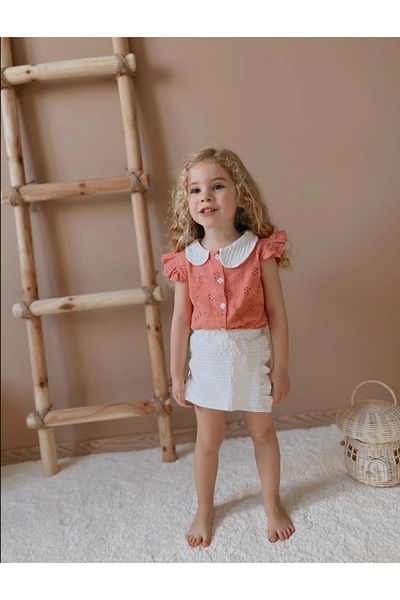 Pink Hippo Kids Girl's Baby Collar Ruffle Detailed Front Tie Shirt and Shorts Top and Bottom Set
