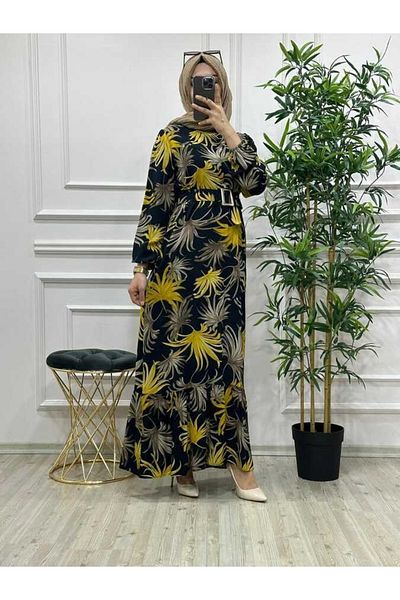 azzebutik 6180 Leaf Dress K20 Yellow