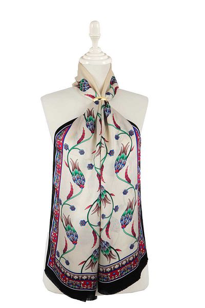 Bursa İpek Purple Black Row Tulip Silk Scarf