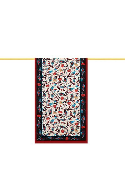 Bursa İpek Black Claret Red Carnation Tulip Silk Scarf