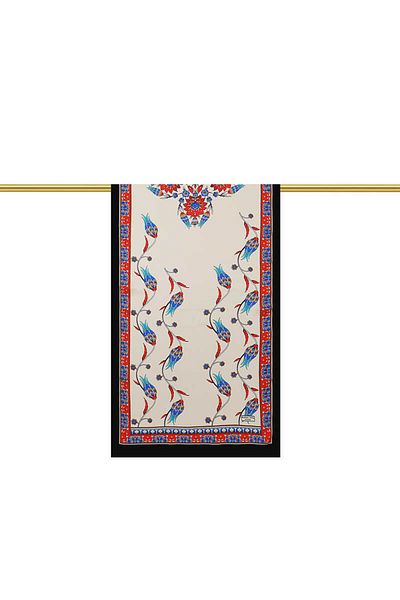 Bursa İpek Red Black Row Tulip Silk Scarf