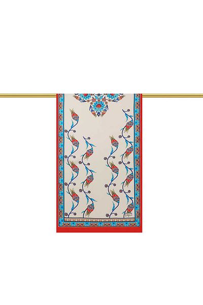Bursa İpek Turquoise Red Row Tulip Silk Scarf