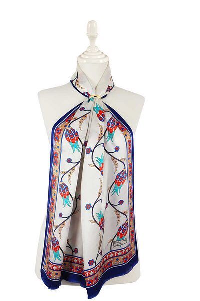 Bursa İpek Gold Navy Blue Sequence Tulip Silk Scarf