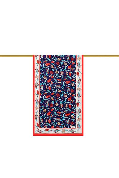 Bursa İpek Navy Blue Ecru Carnation Tulip Silk Scarf