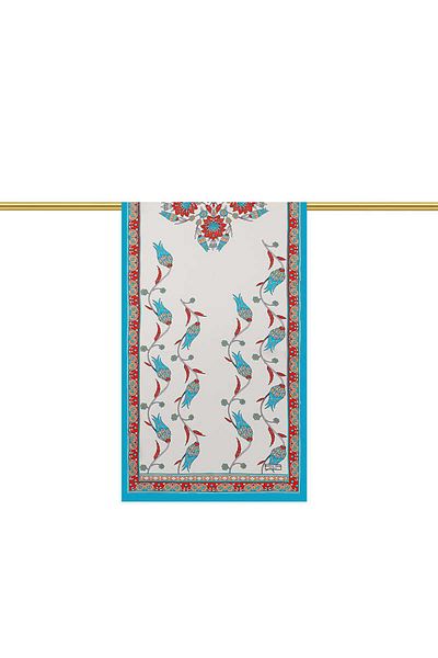 Bursa İpek Turquoise Ecru Sequence Tulip Silk Scarf
