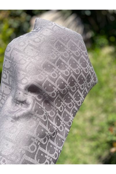 FRESCO SCARFS Γυναικείο σάλι Hijab Μεταξένιο βαμβακερό Ζακάρ D με σχέδιο*καπνιστό