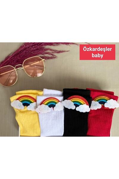 ÖZKARDEŞLER BABY جوارب الركبة للأطفال، مجموعة من 4 قطع بألوان قوس قزح