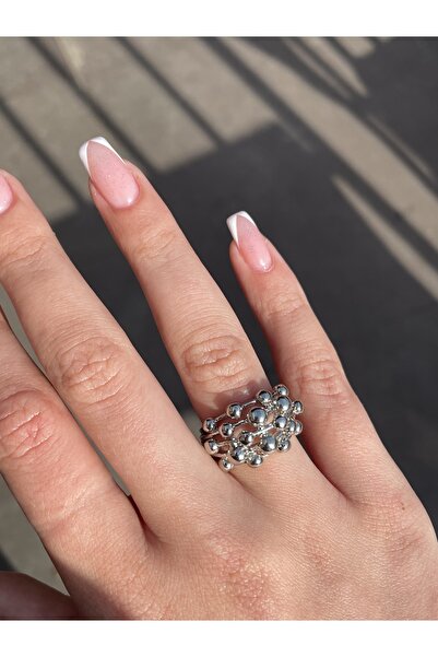 Lavian Accessories خاتم فقاعي فضي اللون قابل للتعديل (قطعة)