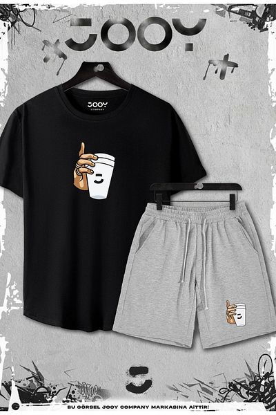 Jooy Company Σετ 2 Glass Design Slim Fit Μαύρο Tshirt - Γκρι σορτς