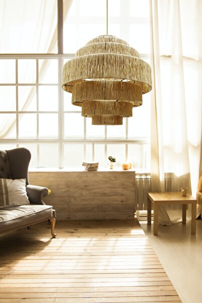 Belkıs Rattan Rattan, Bambu, Hasır Sarkıt Avize Çap: 45 Cm Yükseklik: 45 Cm