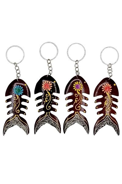 Dünyadan Hediyeler Coconut Fishbone Fish Keychain Quadruple Gift Pack