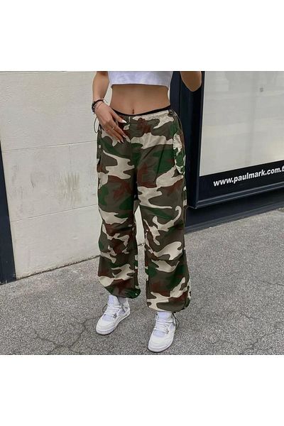 Gofeel Κρεμ μονόχρωμο Tactical Elastic Baggy Loose Fit Oversize παντελόνι