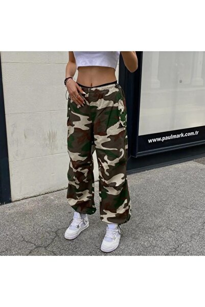 Gofeel Krem Kamulaj Tactical Lastikli Baggy Bol Kalıp Oversize Pantolon