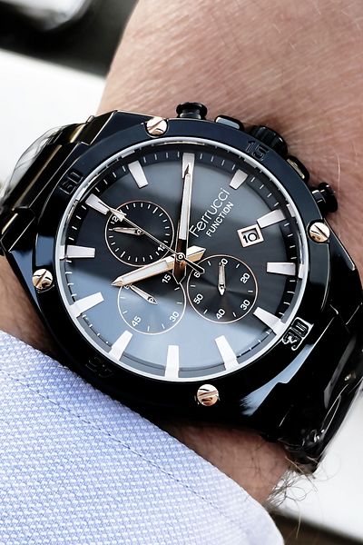 Ferrucci Function Men's Wristwatch 3 ATM Waterproof Black Color Steel Strap + Bracelet Gift Elg177
