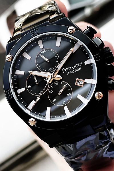 Ferrucci Function Men's Wristwatch 3 ATM Waterproof Black Color Steel Strap + Bracelet Gift Elg177