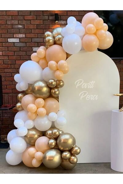 parti pera Skin Color Pastel White Pastel Balloon Chrome Gold Balloon Chain Set
