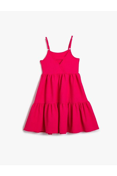 Koton Schlichtes, rosafarbenes, knielanges Mädchenkleid 3skg80081aw