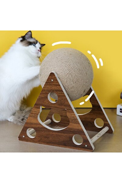 TİNEKE Ahşap İpli Kedi Oyuncagi Topu Kedi Tırmalaması
