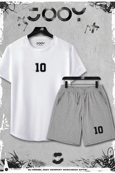 Jooy Company Λευκό μπλουζάκι 2 τεμαχίων 10 Slim Fit - Σετ γκρι σορτς