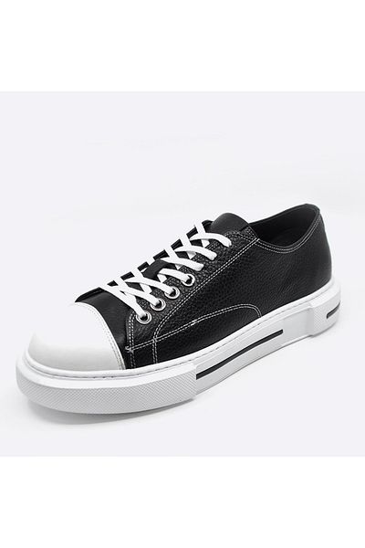 Fosco 9901 Μαύρο Λευκό Γνήσιο Δερμάτινο Παπούτσια Sneakers