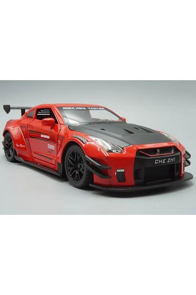 tmtoysandmore Nissan Gt-r 1.24 أبواب معدنية موديل غطاء محرك السيارة قابلة للسحب مع ضوء وصوت أحمر