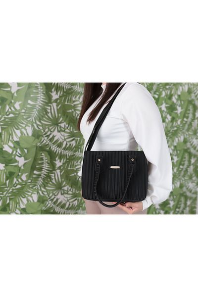 Elentra Black Two-Compartment Shoulder Bag, Evening Dress, Daily, Handbag, Shoulder Bag, Trend Bag, Gift Suggestion Bag
