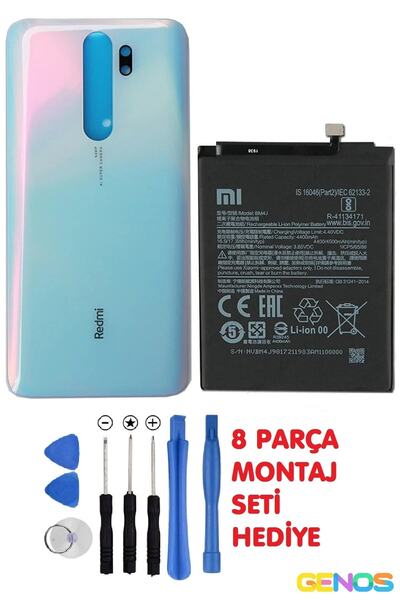 Genos Xiaomi Redmi Note 8 Pro Arka Cam Kapak Batarya Pil Kapağı Beyaz + Pil B...