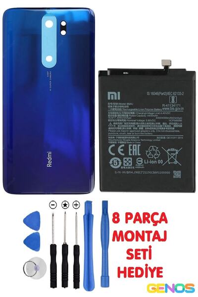 Genos Xiaomi Redmi Note 8 Pro Arka Cam Kapak Batarya Pil Kapağı Mavi + Pil Batarya Bm4j + Montaj Set