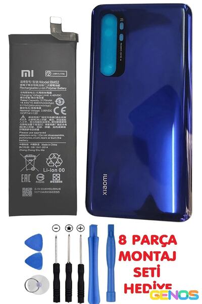 Genos Xiaomi Mi Note 10 Lite Arka Cam Pil Kapağı Batarya Kapağı Mavi + Batary...