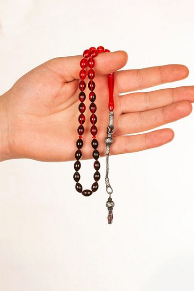 Diriliş Takı Barley Cut Red Black Color Transitional Fire Amber Prayer Beads