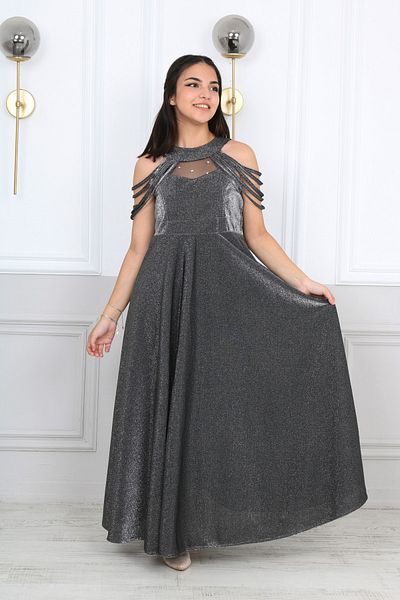 TheJOJODesign Sparkly Lurex Fabric Girls' Black Graduation Wedding Princess Evening Dress