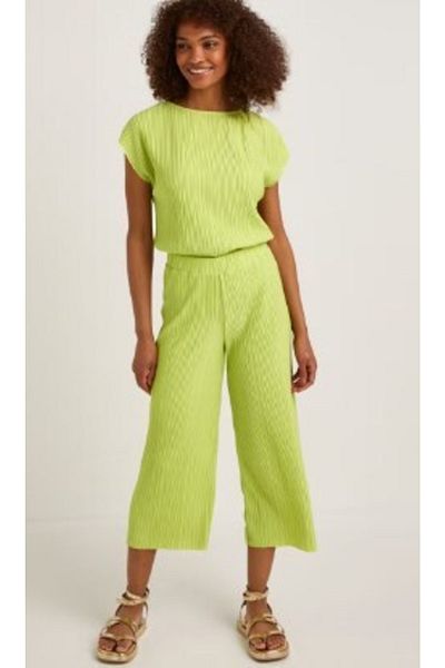 Kübra Tekstil Women's Green Pleated Pants Kt002180