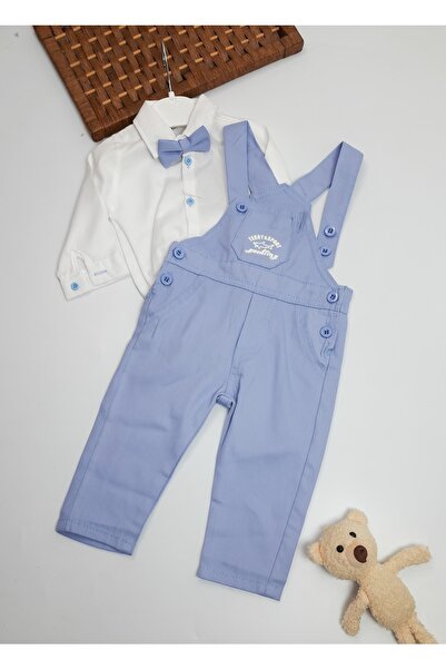 Terry Gömleği Slipli Papyon Gömlek Salopet Erkek Bebek Takım