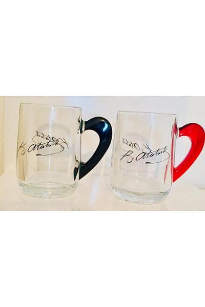 Paşabahçe Set of 2 Thick Glass Mug Atatürk Signature Large Size