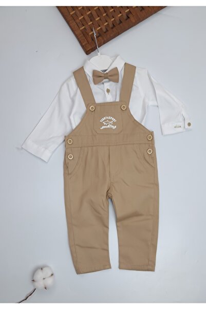 Terry Gömleği Slipli Papyon Gömlek Salopet Erkek Bebek Takım