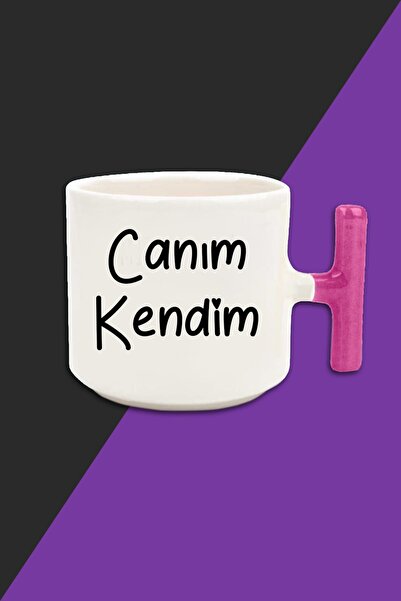 bymat كوب لاتيه بلون كريمي من My Dear Myself - كوب بمقبض وردي